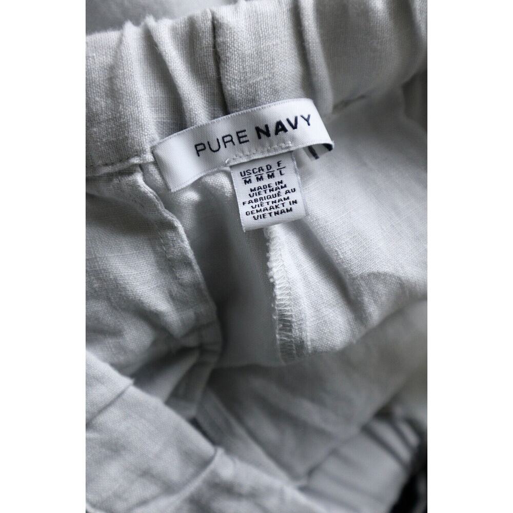 Pure Navy Brand Size M Woven Linen Pants Pull On Slim Leg Drawstring Light Gray - Picture 10 of 11